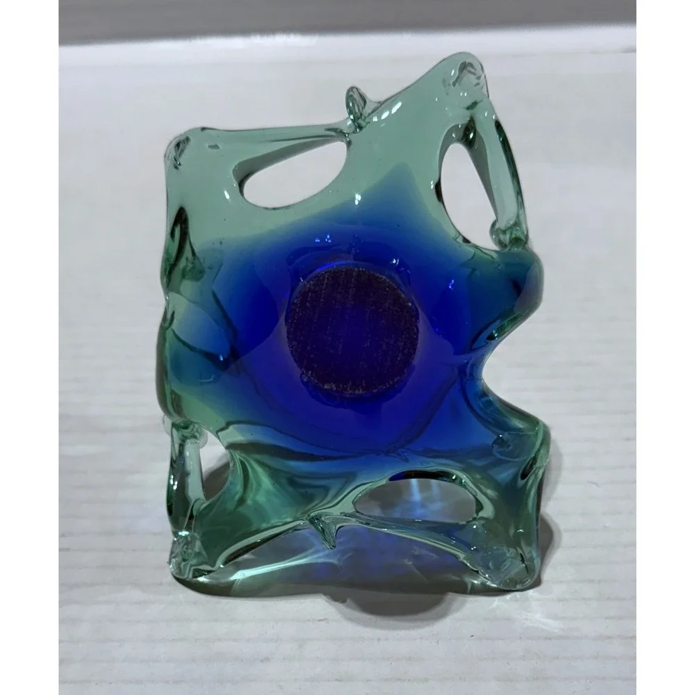 Vintage Murano Style MCM Blue‎ Green Art Glass Basket - Size 4.5 x 4.5 x 4